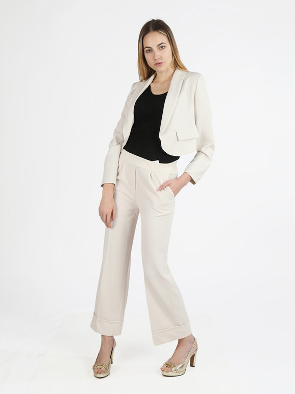 Melitea Giacca corta elegante senza chiusura Blazer donna Beige taglia Unica