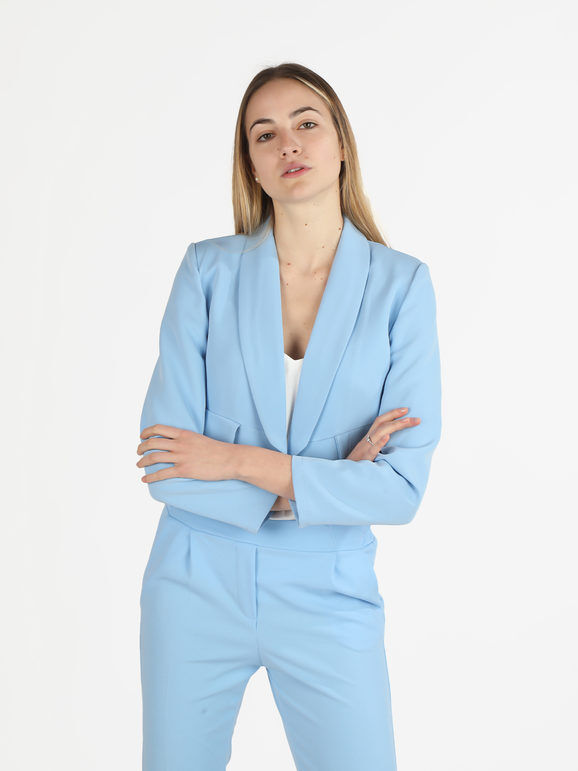 Melitea Giacca corta elegante senza chiusura Blazer donna Blu taglia Unica