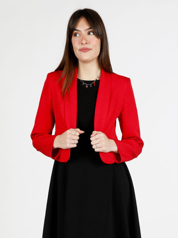 Melitea Giacca corta elegante senza chiusura Blazer donna Rosso taglia Unica