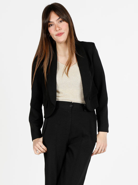 Melitea Giacca corta elegante senza chiusura Blazer donna Nero taglia Unica