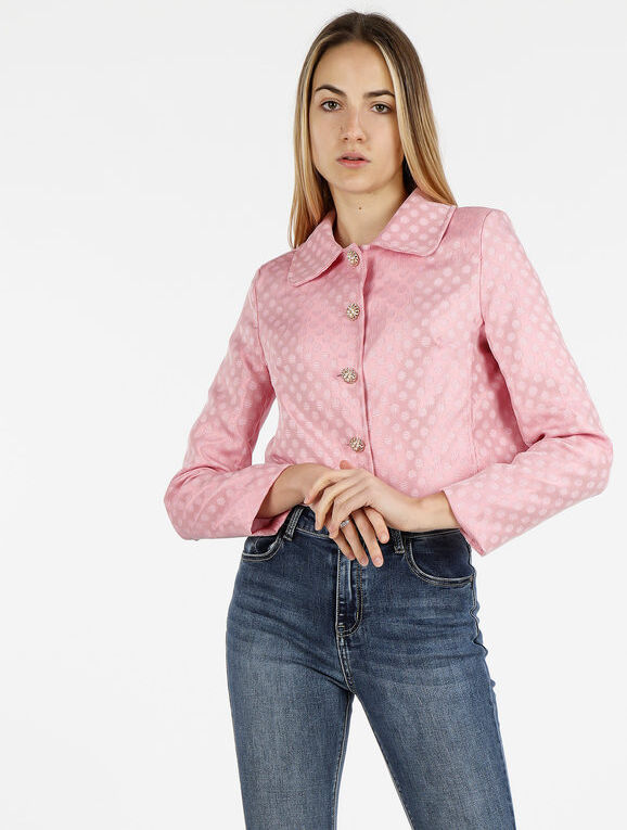 fh Giacca donna corta con bottoni gioiello Blazer donna Rosa taglia M