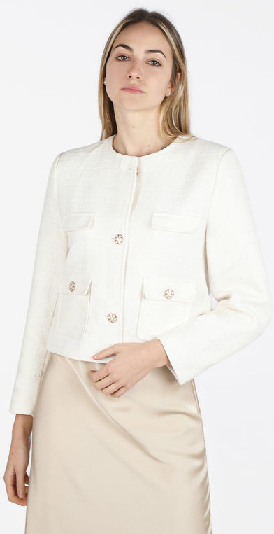 Monte Cervino Giacca donna misto cotone e lana con bottoni gioiello Blazer donna Bianco taglia M