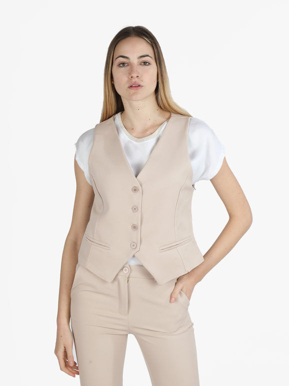 Daystar Gilet donna elegante con bottoni Smanicato donna Beige taglia S