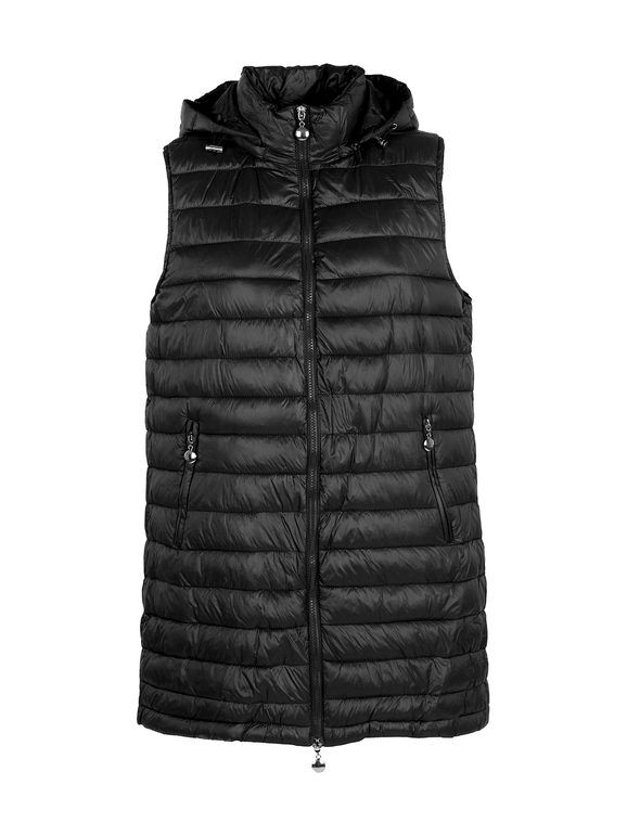 Solada Gilet donna imbottito con cappuccio e zip tagie forti Smanicato donna Nero taglia 48