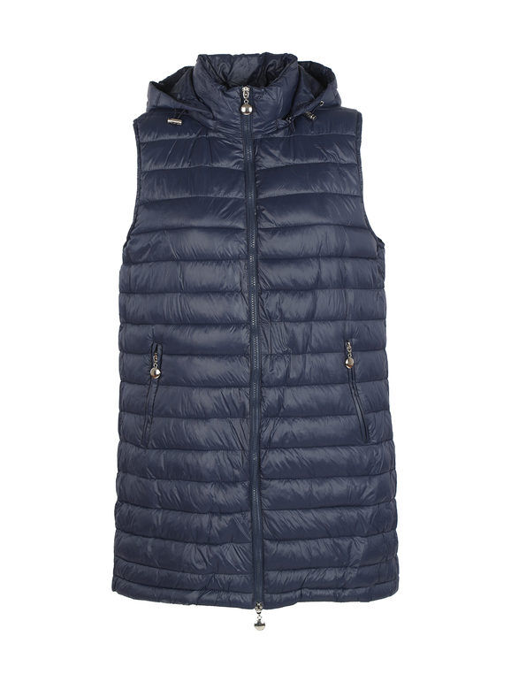 Solada Gilet donna imbottito con cappuccio e zip tagie forti Smanicato donna Blu taglia 50