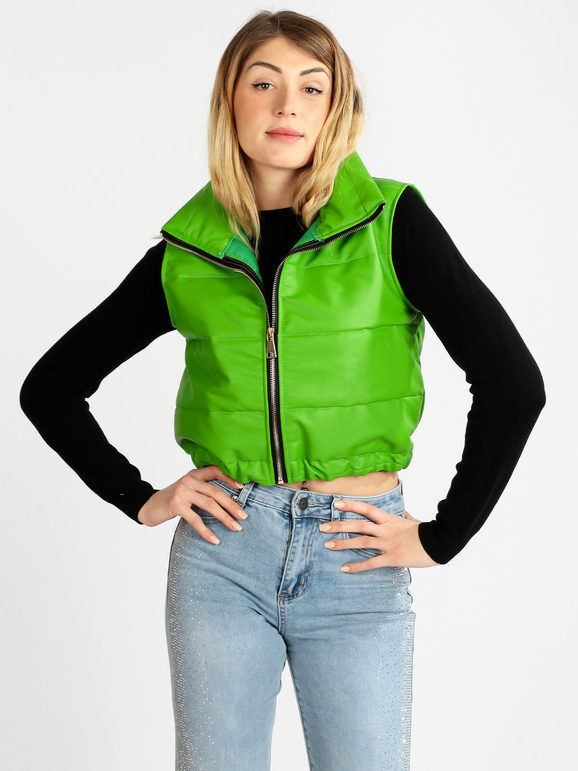 New Collection Gilet donna in similpelle Smanicato donna Verde taglia Unica