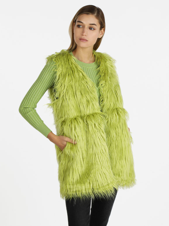 Sweet Gilet donna peloso Smanicato donna Verde taglia S/M