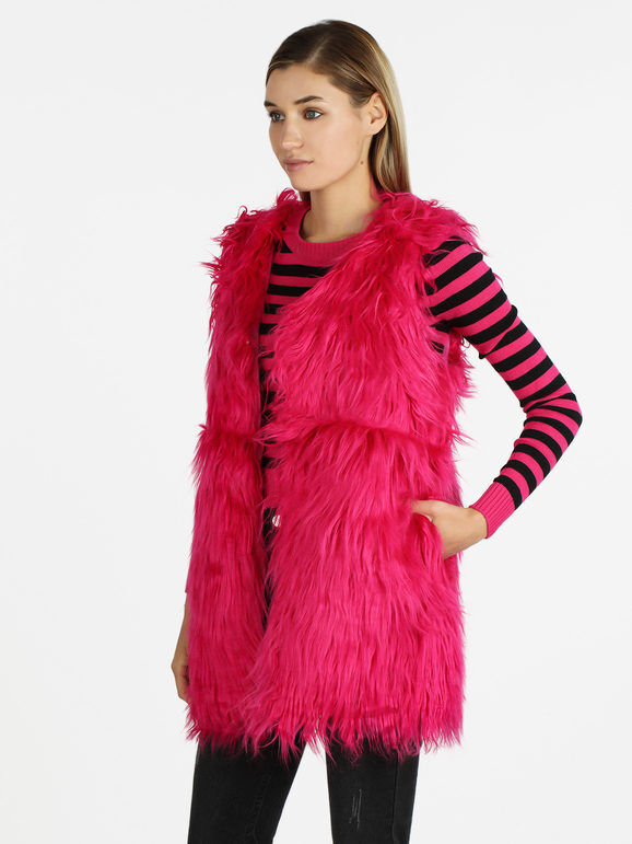 Sweet Gilet donna peloso Smanicato donna Fucsia taglia S/M