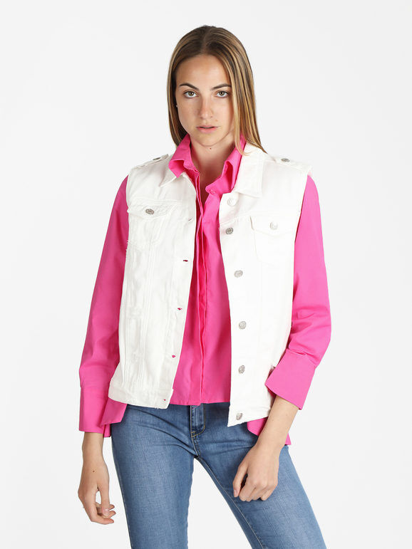 Farfallina Gilet in jeans da donna Smanicato donna Bianco taglia L