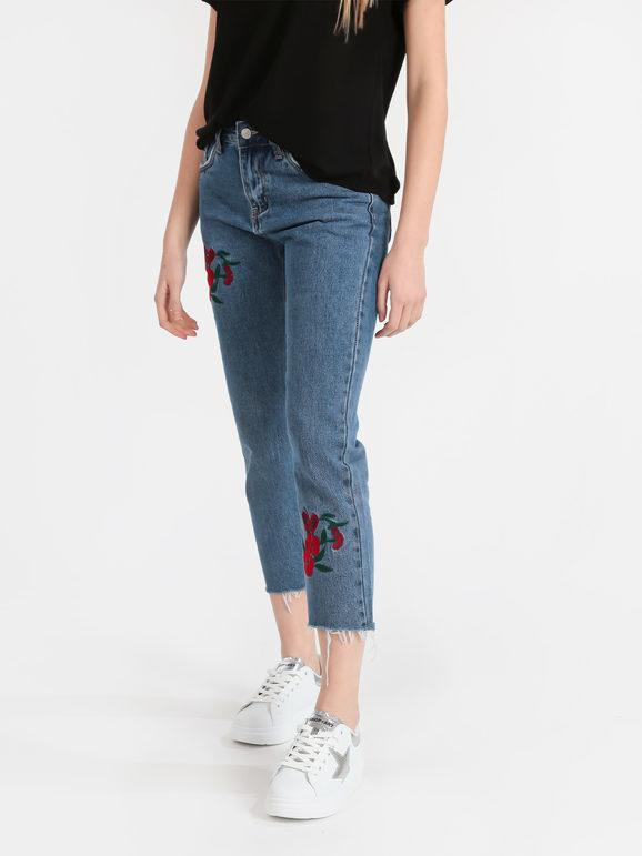 Miti Baci Jeans a vita alta sfrangiati con fiori Jeans Boyfriend donna Jeans taglia 40