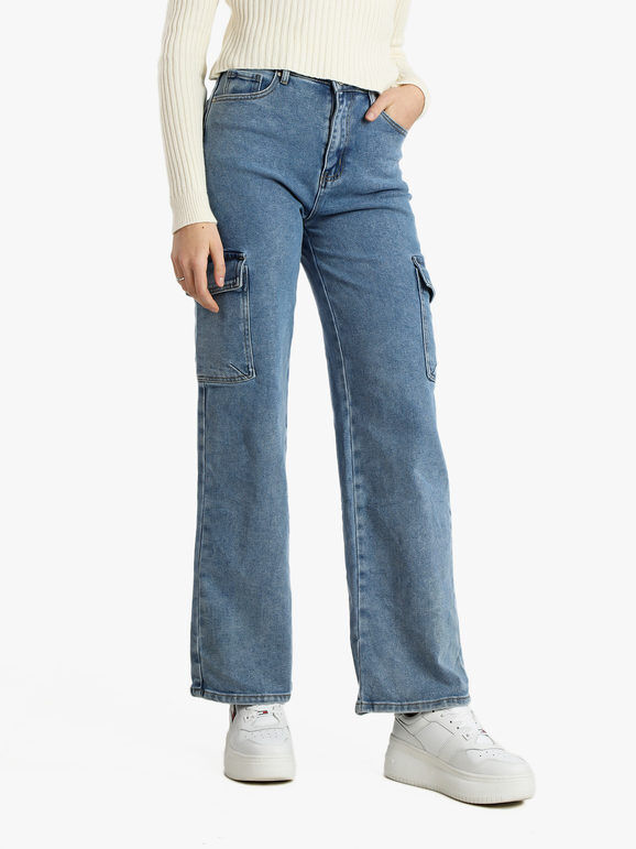 Sexy Sense Jeans donna a gamba larga con tasconi Jeans Regular fit donna Jeans taglia XS