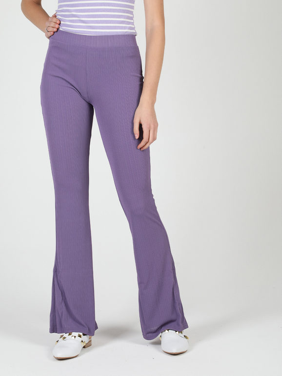 Gladys Leggings donna leggeri con finale a zampa e spacco laterale Pantaloni Casual donna Viola taglia M