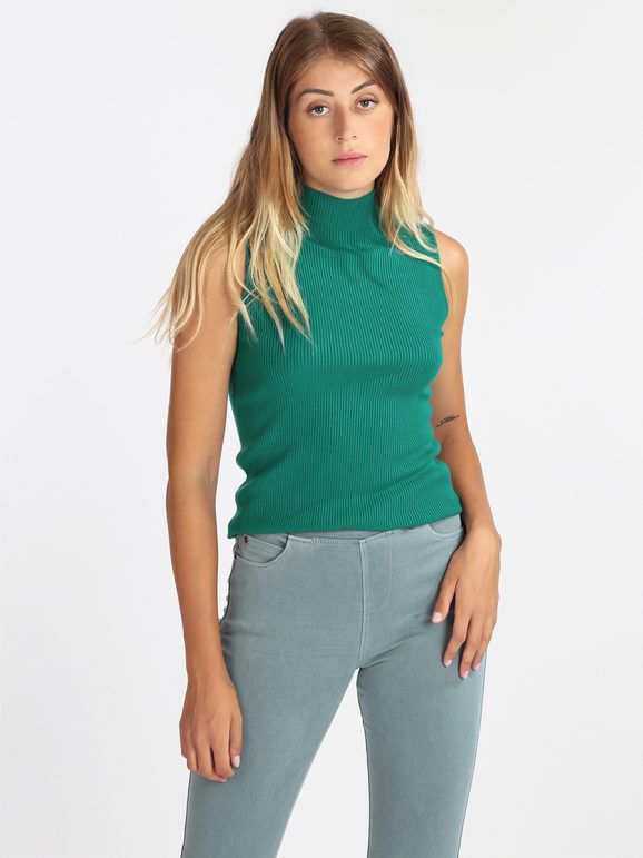 Solada Lupetto smanicato donna in maglia a costine Pullover donna Verde taglia Unica