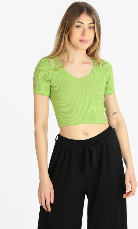 Solada Maglia cropped donna T-Shirt Manica Corta donna Verde taglia Unica