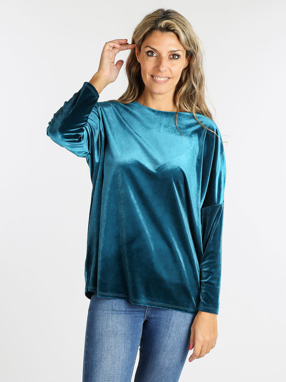 unique Maglia da donna oversize T-Shirt Manica Lunga donna Blu taglia Unica