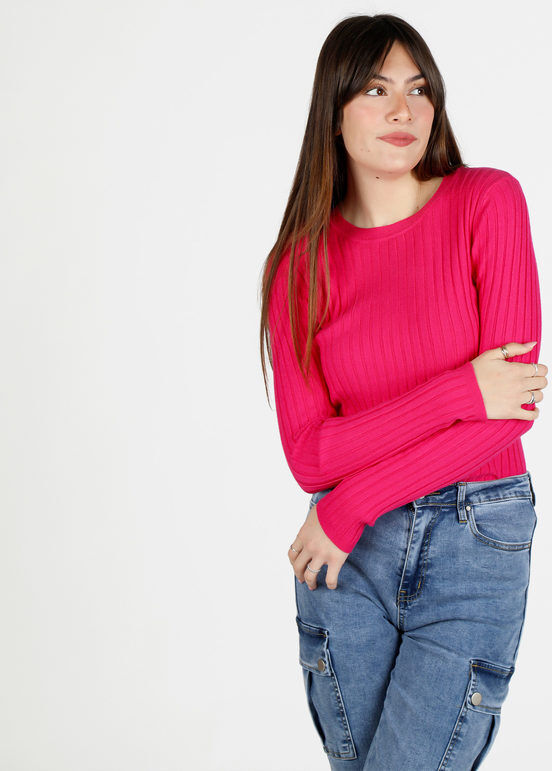 Solada Maglia girocollo da donna a coste Pullover donna Fucsia taglia Unica