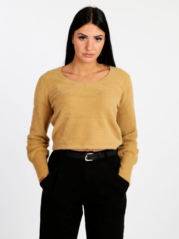 Melody Maglione donna cropped peloso Maglioni donna Marrone taglia L/XL