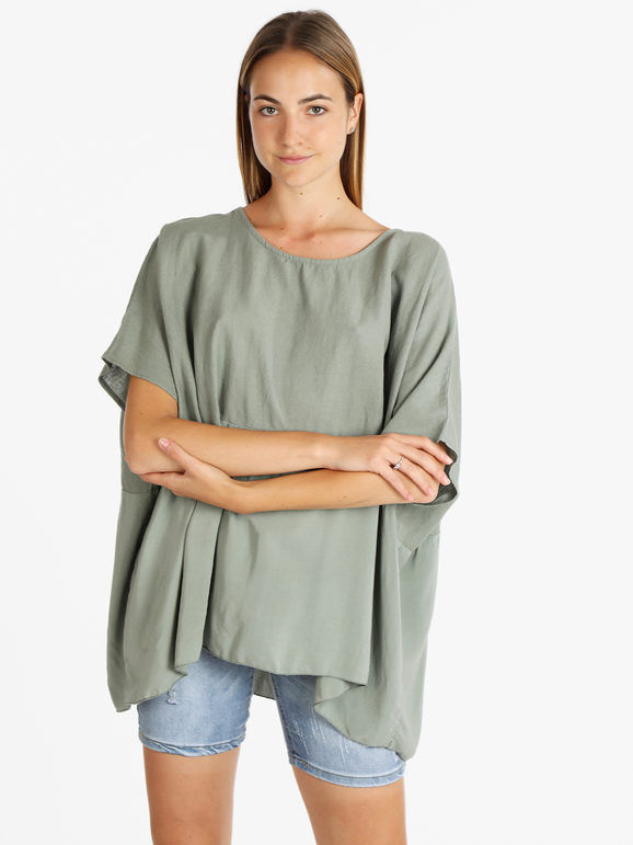 Solada Maxi maglia donna misto lino T-Shirt Manica Corta donna Verde taglia Unica