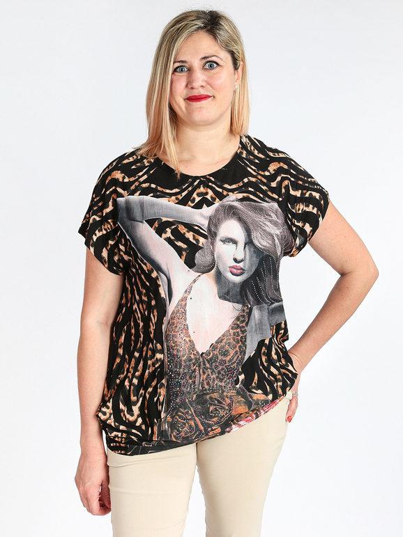 Solada Maxi t-shirt con stampa e strass T-Shirt Manica Corta donna Nero taglia Unica