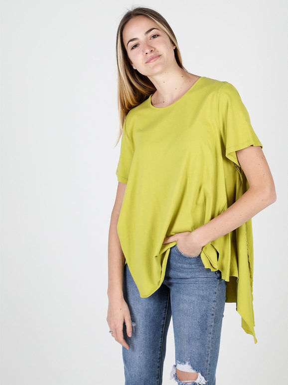 Wendy Trendy Maxi t-shirt donna asimmetrica in cotone T-Shirt Manica Corta donna Verde taglia Unica