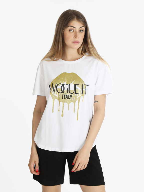 Vogue Maxi t-shirt donna con glitter T-Shirt Manica Corta donna Bianco taglia Unica