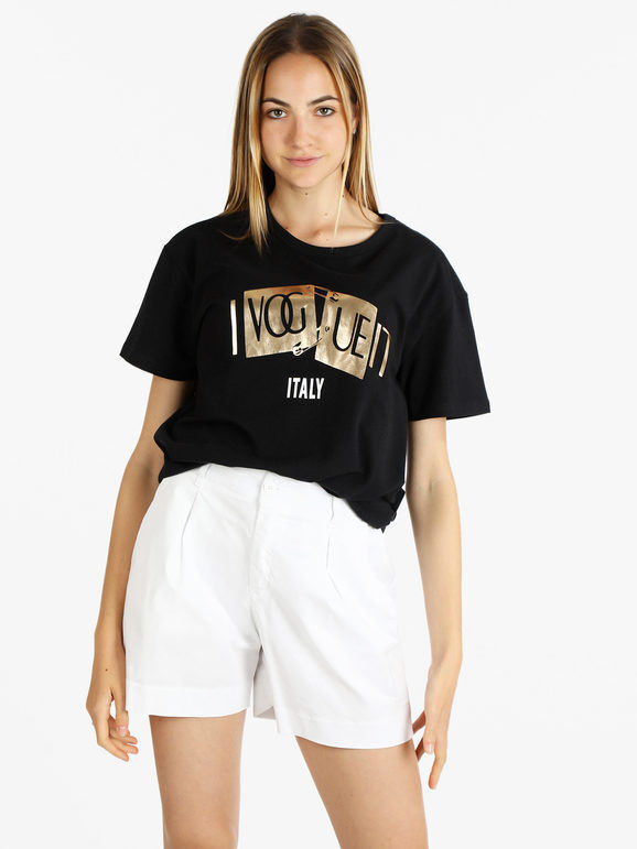 Vogue Maxi t-shirt donna con stampa dorata T-Shirt Manica Corta donna Nero taglia Unica