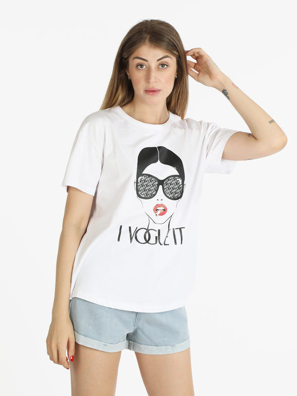 Vogue Maxi t-shirt donna con stampa T-Shirt Manica Corta donna Bianco taglia Unica