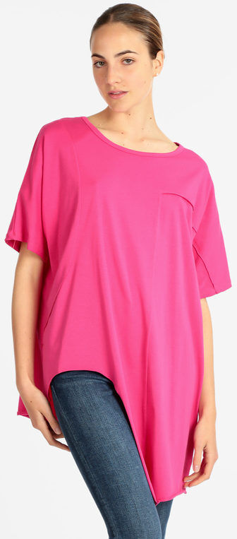 158c Maxi t-shirt donna modello oversize T-Shirt Manica Corta donna Fucsia taglia Unica