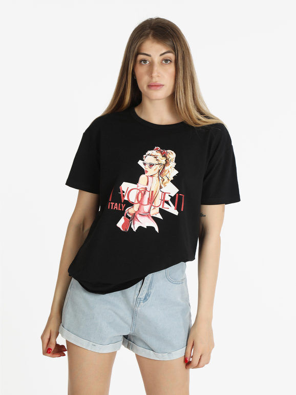Vogue Maxi t-shirt in cotone da donna con stampa T-Shirt Manica Corta donna Nero taglia Unica