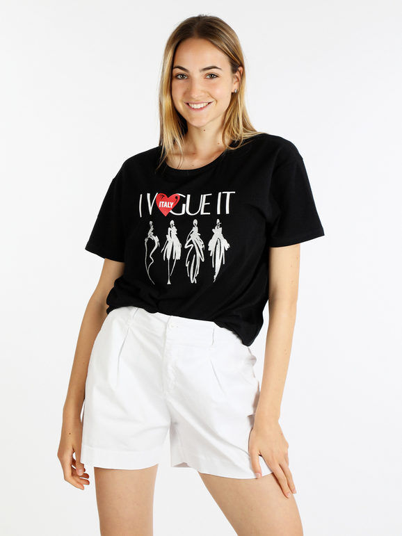 Vogue Maxi t-shirt in cotone da donna T-Shirt Manica Corta donna Nero taglia Unica