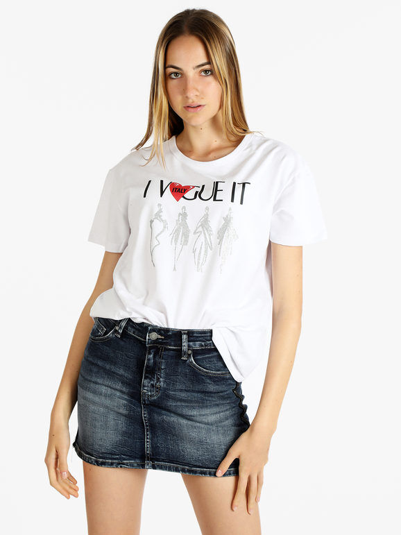 Vogue Maxi t-shirt in cotone da donna T-Shirt Manica Corta donna Bianco taglia Unica