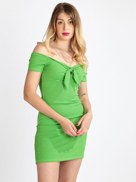 hdl milano Mini abito donna a costine con maniche corte Vestiti donna Verde taglia Unica