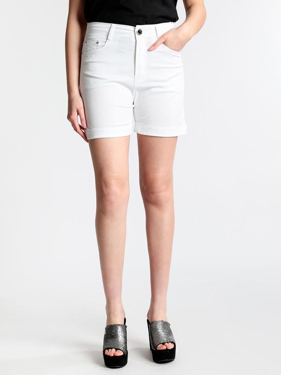 Max & Liu Pantaloncini a vita alta in cotone con risvolti Shorts donna Bianco taglia 42