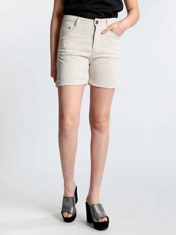 Max & Liu Pantaloncini a vita alta in cotone con risvolti Shorts donna Beige taglia 44