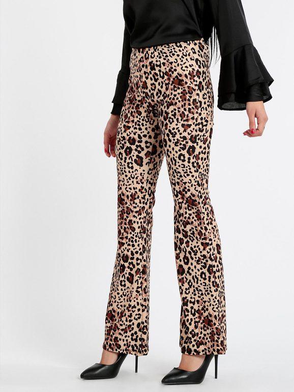 New Collection Pantalone donna a zampa animalier Pantaloni Casual donna Marrone taglia Unica