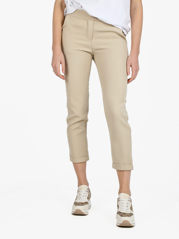 Frenetika Pantaloni classici da donna a gamba dritta con risvolto finale Pantaloni Eleganti donna Beige taglia L