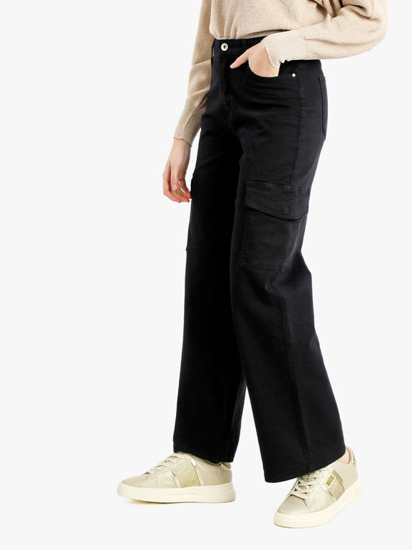 Sexy Sense Pantaloni donna a gamba larga con tasconi Pantaloni Casual donna Nero taglia XL