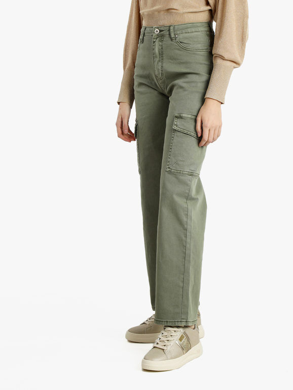 Sexy Sense Pantaloni donna a gamba larga con tasconi Pantaloni Casual donna Verde taglia M