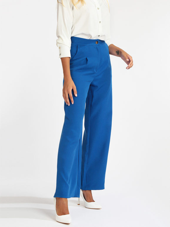 New Collection Pantaloni donna a gamba larga Pantaloni Casual donna Blu taglia L