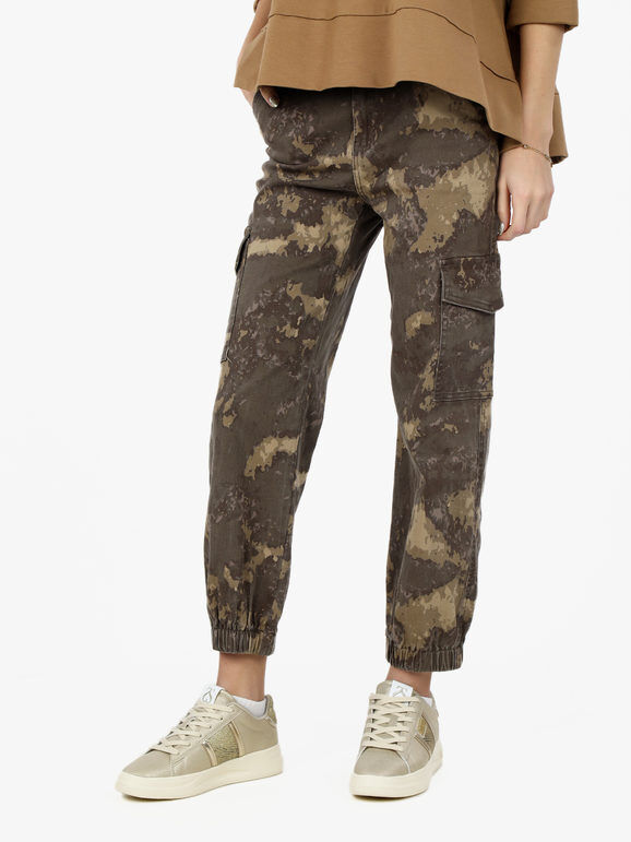 Farfallina Pantaloni donna camouflage con tasconi laterali Pantaloni Casual donna Verde taglia XS