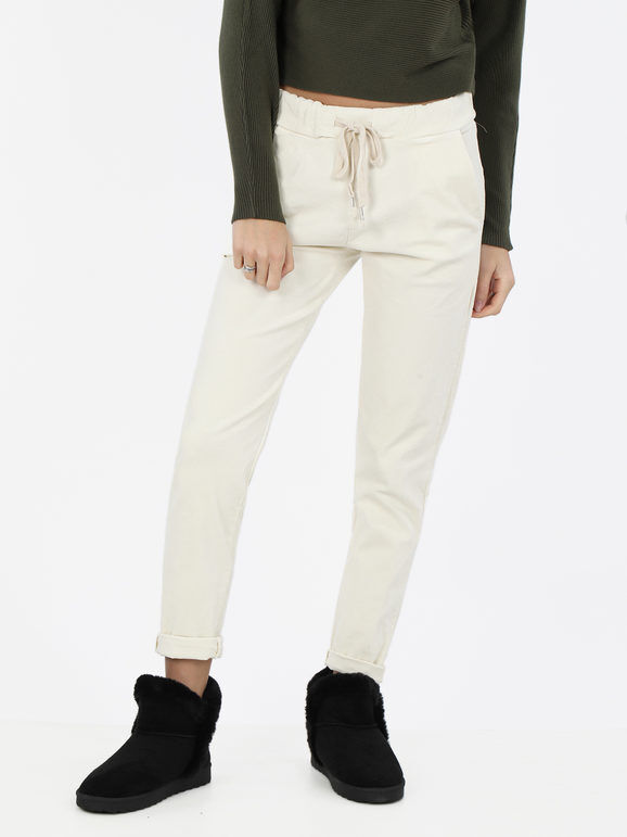 Daystar Pantaloni donna con coulisse effetto velluto Pantaloni Casual donna Bianco taglia L