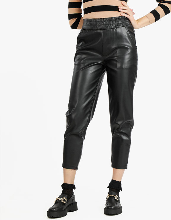 louise doro Pantaloni donna effetto pelle a vita alta Pantaloni Casual donna Nero taglia S