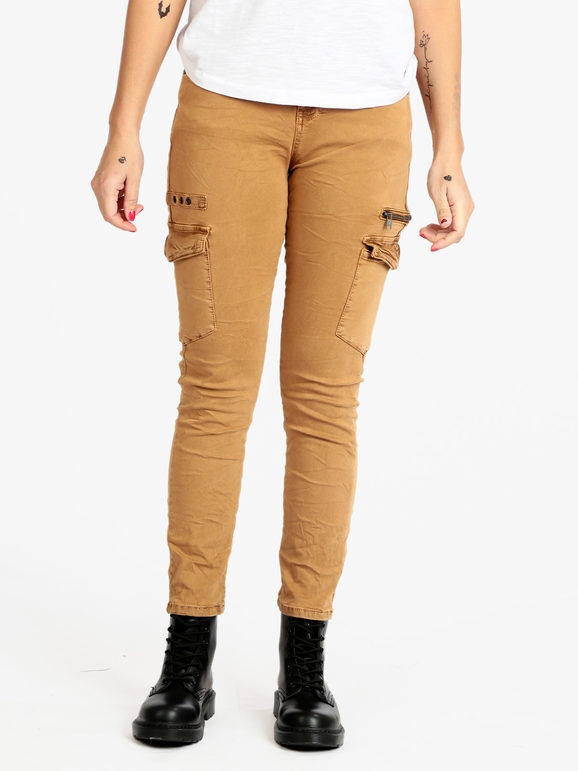 Water Jeans Pantaloni donna effetto stropicciato Pantaloni Casual donna Beige taglia XL