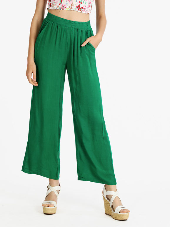 Sweet Pantaloni donna misto lino a gamba larga Pantaloni Casual donna Verde taglia XL
