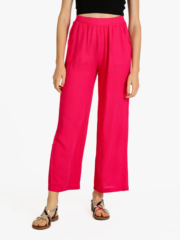 Sweet Pantaloni donna misto lino a gamba larga Pantaloni Casual donna Fucsia taglia S