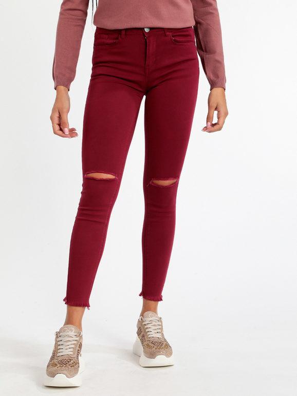 Kiss Pink Pantaloni donna skinny con strappi Pantaloni Casual donna Rosso taglia M