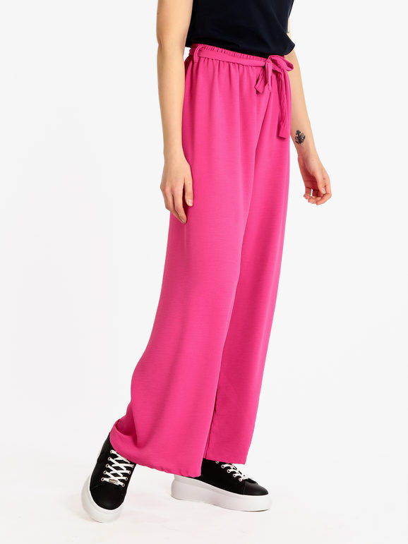 Solada Pantaloni leggeri donna gamba larga Pantaloni Casual donna Fucsia taglia Unica