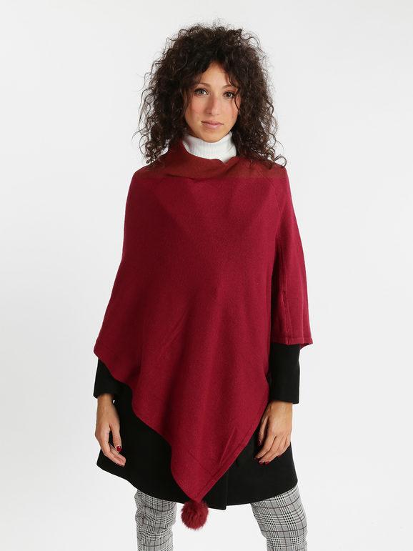 Solada Poncho in maglia con pompon Coprispalle donna Rosso taglia S/M