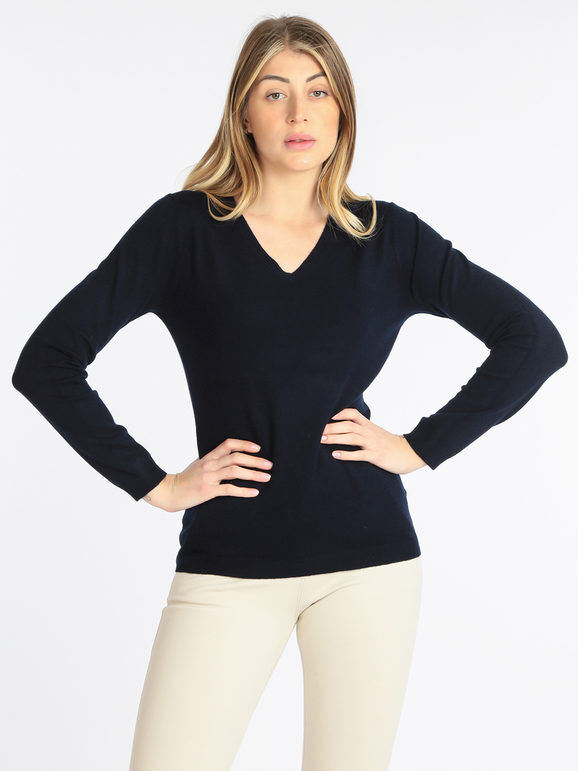 Louise Orop Pullover da donna scollo a V Pullover donna Blu taglia M/L