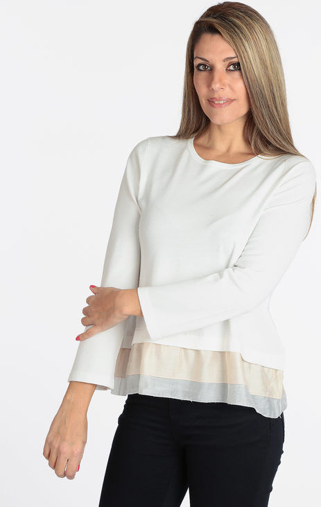 Louise Orop Pullover donna con balza in tessuto bicolor Pullover donna Bianco taglia S/M